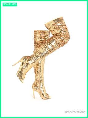 Sparkly Open Toe Thigh High Stiletto Heel Boots Sequins